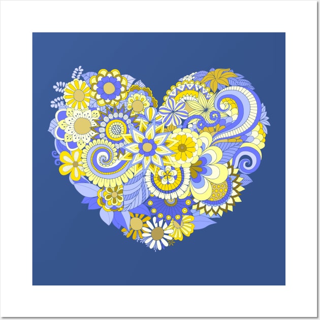 Yellow and Blue Floral Heart Wall Art by AlondraHanley
